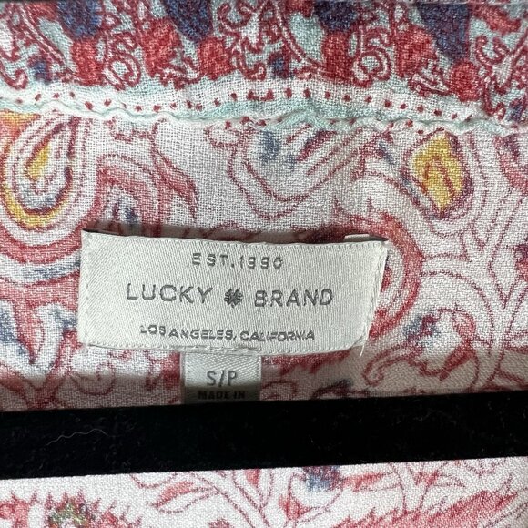 Lucky Brand Boho Peasant Top Size S Paisley Tassel Hippie Beach Vacation Boho - Picture 4 of 10